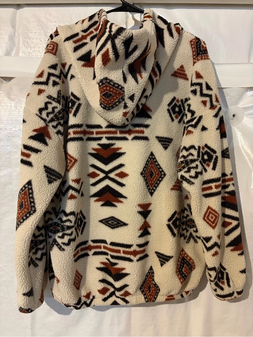 Cozy Aztec Sherpa Quarter-Zip Pullover - Cream & Rust